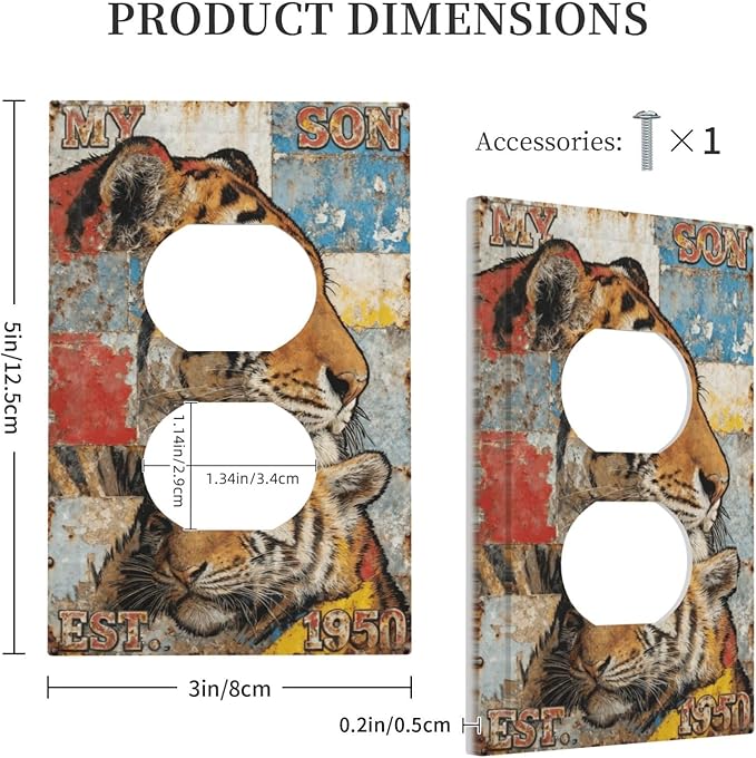 Bvtewkhz Tiger Vintage Duplex Outlet Decorative Outlet Covers Light Switch Plate Electrical Receptacle Switchplate For Bathroom Kitchen Bedroom