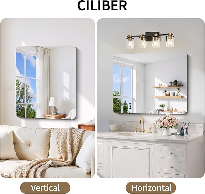 CILIBER Frameless Wall Mirror, 30" x 36" Rectangle Bathroom Mirror Rounded Corner, HD Shatterproof Vanity Mirror with Polished Edge for Over Sink, Bedroom, Entryway, Vertical or Horizontal
