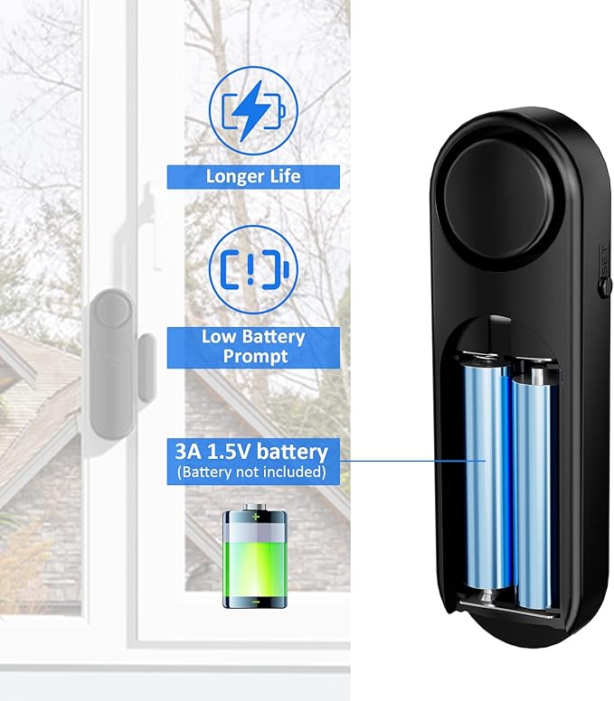 AKOYU Window and Door Alarm When Opened (2 Pack) for Kids Safety/Home Security, Wireless Opening Sensor Alarms for Sliding Glass Door, 120dB Burglar Alert, Ideal for Business,Garage,Apartment, Black