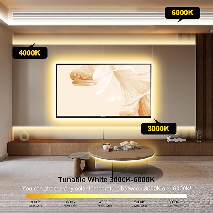 Pandery COB LED Strip Light,CCT Dimmable Strips Light,2700K-6500K,9.84ft/3m,8mm Wide,CRI90+ 24V LED Strips Kit with Bluetooth APP Control/Music Mode,for Bedroom,Kitchen,DIY Lighting