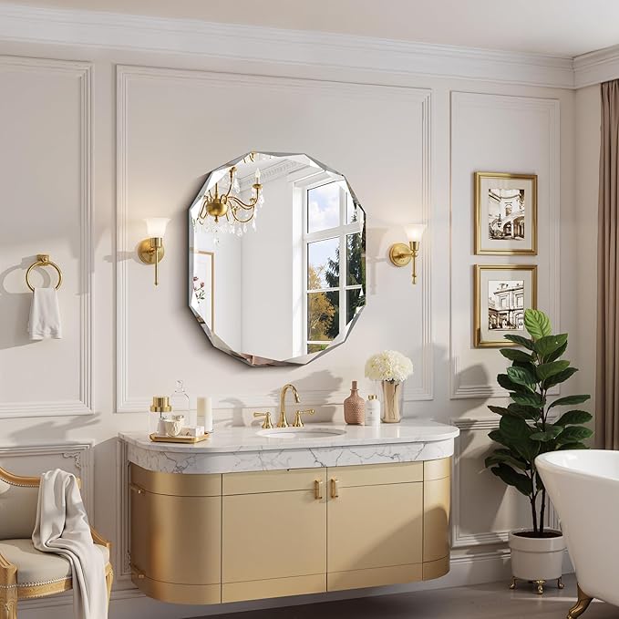 GLASHOM Frameless Bathroom Mirror, 30x36 inch Vanity Mirror Beveled Edge Wall Mounted, Modern Frameless Mirror for Bathroom, Living Room, Entryway Mirror Horizontal or Vertical