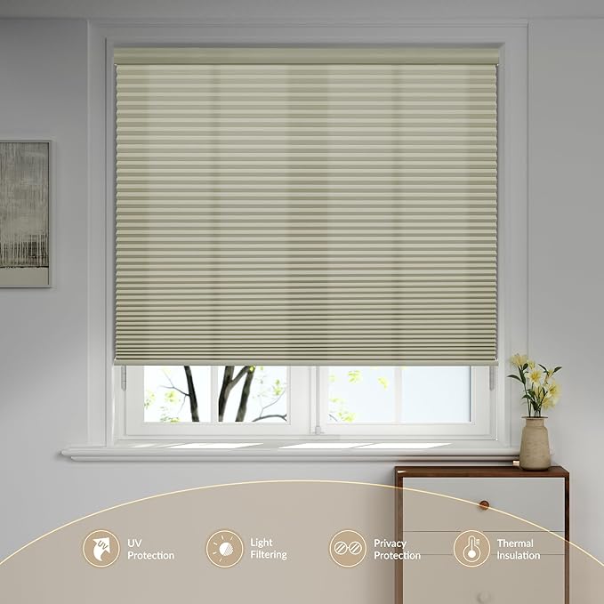 Boolegon Motorized Blinds with Remote, Light Filtering Smart Blinds, Automatic Cellular Shades for Windows, Rechargeable Electric Honeycomb Shades for Home,Light Filtering Beige,Custom Size