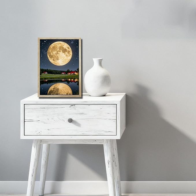 URVIP LED Glowing Photo Frame, 3D Starry-Sky Blue Moon Wall Art, 9x12 Inches Dimmable Light Up Light Painting for Bedroom, Unique Aesthetic Decor, Great Birthday Gift for Women Men