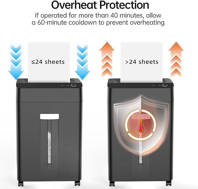 24-Sheet Cross Cut Paper Shredder P-4 Security with 8.9 Gal Pull-Out Bin, Credit Card/Staple/Clip/CDs Heavy Duty Commercial Shredder for Office Use