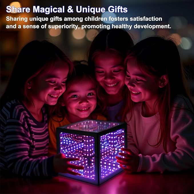 Heepulor Infinity Hyper Cube LED Light LED Controller with Stand & Controller, Built-in 10 Mode Children Lamp - Cool & Creative Multicolor Decorative Mirror Art Desk Night Light (4Inchs Without APP)