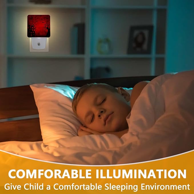 GANTINIR Halloween Night Light, Plug-into Red Black Red Black Bats Spider Ghost Nightlight White LED Lamp, Energy Efficient Decor Desk Lamp for Bedroom Hallway Stairs Bathroom
