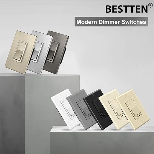BESTTEN Matte Brown Dimmer Wall Light Switch, Single Pole or 3-Way, Compatible with Dimmable LED, CFL, Incandescent and Halogen Bulb, 120VAC, UL/cUL Listed