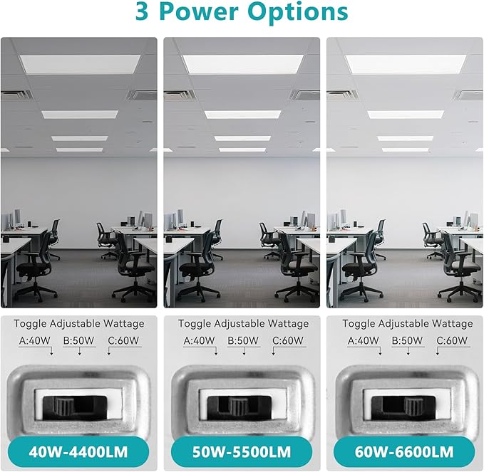 VocgoUU 2x4 LED Flat Panel Light, 24 Pack, Selectable 40W/50W/60W, 3000K/4000K/5000K/6000K, 0-10V Dimmable, ETL Certified, 6600LM, Drop Ceiling Office Lighting