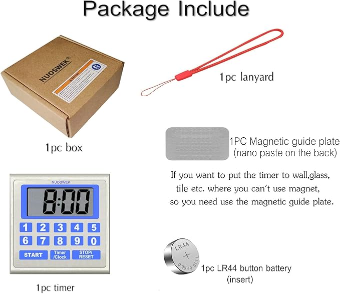 NUOSWEK Digital Timer Waterproof Shower Timer Shower Clock Direct Digit Entry Bathroom Kitchen Timer with Strong Magnet and Large LCD Display (Waterproof 13 Key)