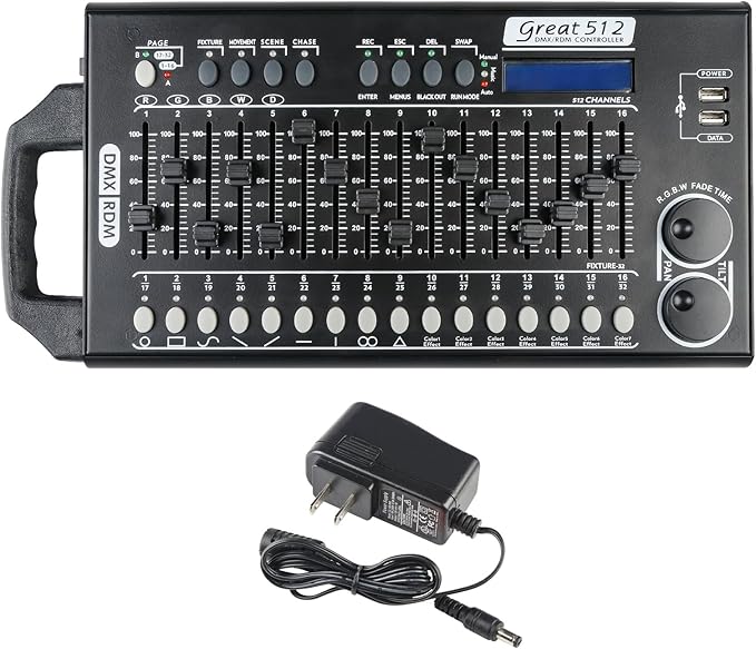 DMX 512 Stage Light Controller - 512 Channel DMX Lights Controller with Built-in Program and RDM Dip Switch Function