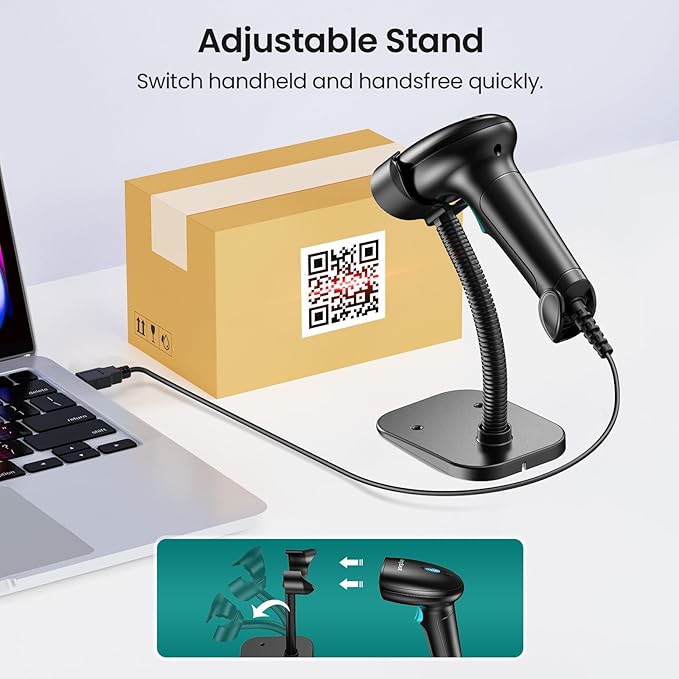 Barcode Scanner with Stand, USB Wired Inventory 2D 1D QR Code Scanner,Compatible with Computer POS MAC with Automatic Scanning, Handheld Barcode Reader for Library Supermarket（Green）