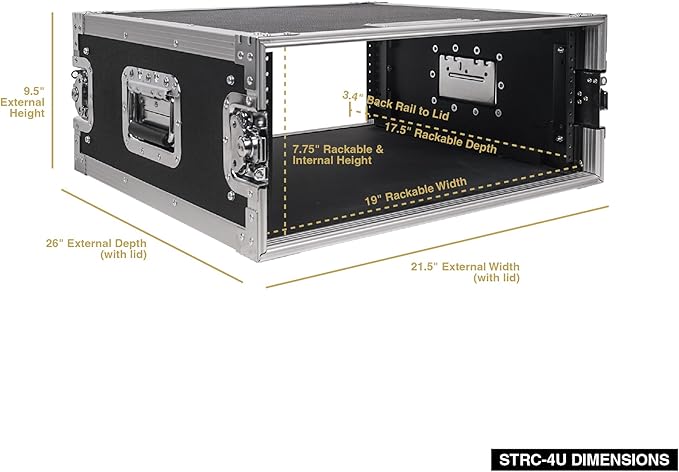 Sound Town 4U PA/DJ Rack/Road Case, 4-Space, with 21" Rackable Depth, Plywood, Metal Ball Corners, Pro Tour Grade Flight Case (STRC-4U)
