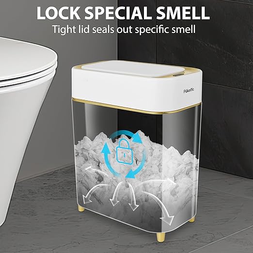 Pukomc 2.3 Gallon / 9L Automatic Adsorption Sensor Trash Can, White Gold Motion Sensor Garbage Bin with Suction, Slim Fashionable Design for Kitchen, Bathroom, Office & Small Space