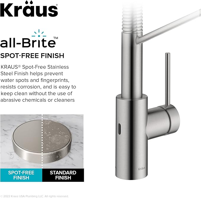 KRAUS Oletto Touchless Sensor Commercial Pull-Down Single Handle Kitchen Faucet with QuickDock Top Mount Assembly in Spot Free Stainless Steel, KSF-2631SFS