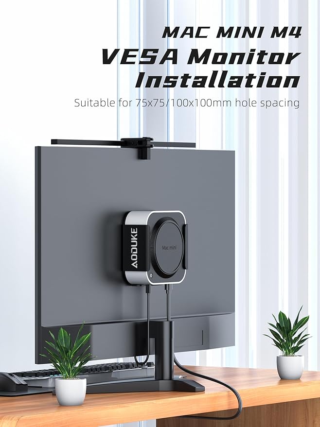AODUKE Aluminum Alloy Mac mini M4 Under Table Bracket, 2024 Mac mini M4 Pro Wall Mount Stand, Hanging Rack Compatible with VESA Hole Monitor Mount or Plaster Wall, Dock Accessories-AJM4-B