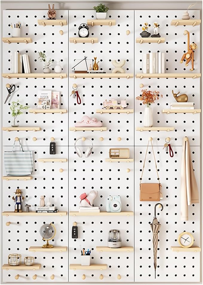Natural Wood Wall Organizer Kit - 40x60CM Display Panel for Bedroom, Office, Study, Bathroom - Versatile Wall-Mounted Storage Solution