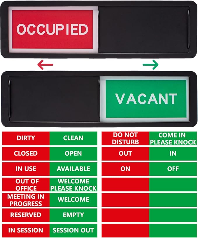 Vacant Occupied Door Sign, Custom Privacy Signs, Reserved Empty/Do Not Disturb/Out of Office/In Use/Clean Dirty/Meeting in Progress Door Sign for Office, Bathroom, Home