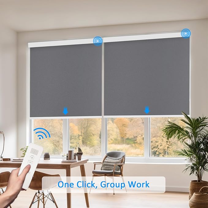 COOLWINDS Motorized Blinds with Remote Cordless Automatic Motorized Shades Custom Blinds for Windows Smart Curtains Compatible with Alexa Google Home(Blackout Thunder Grey,W68 x H72in)