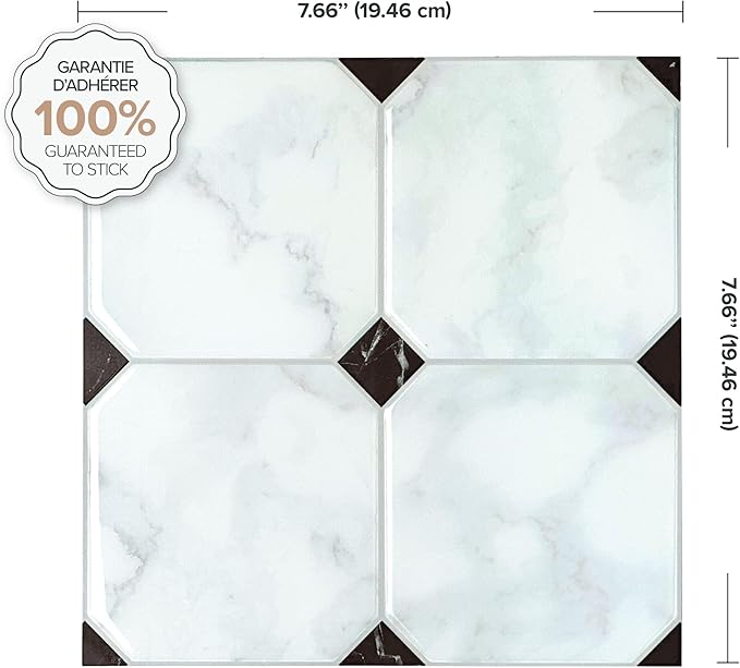 SMART TILES Peel and Stick Backsplash - 5 Sheets of 7,75" x 7,75" - 3D Adhesive Peel and Stick Tile Backsplash for Kitchen, Bathroom, Wall Tile, Checkered