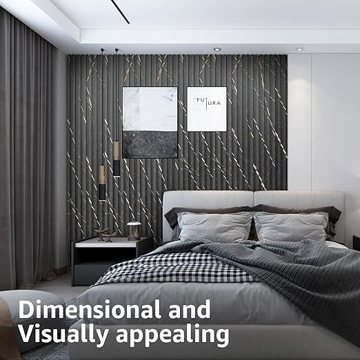 Art3d 8-Pack WPC Slat Panel for Interior Decor, Decorative Fluted Accent Wall Covering for Living Room Bedroom TV Background Office, 96 x 6 Inch - Granite