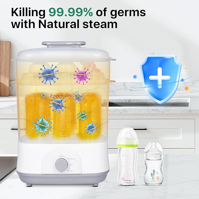 Freebaby Baby Bottle Sterilizer and Dryer,4 in 1 Electric Steam Sanitizer and Dryer for All Baby Bottle,Pacifiers&Breast Pump Accessories,Large Capacity and Adjustable