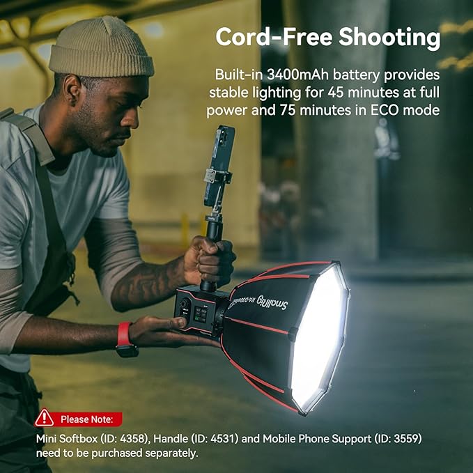 SmallRig RC 60B COB Video Light, 49Wh Battery 45min Runtime, 63W 11200lux CRI - Image 2