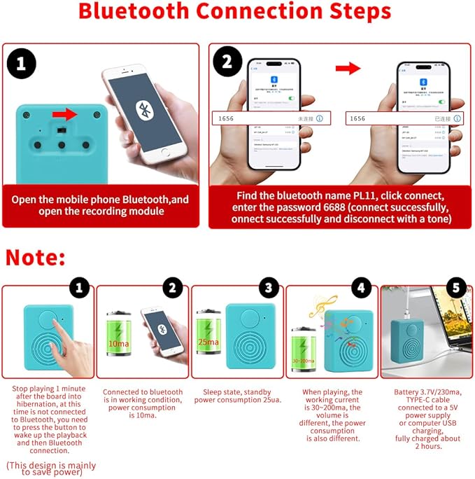 Sound Module with Speaker,16MB Voice Recorder Box, Support Bluetooth & MIC Recording Audio Box,16 Min Easy Sound Voice Box for Personalized Greetings, DIY Projects, Holiday Crafts ect-Blue.