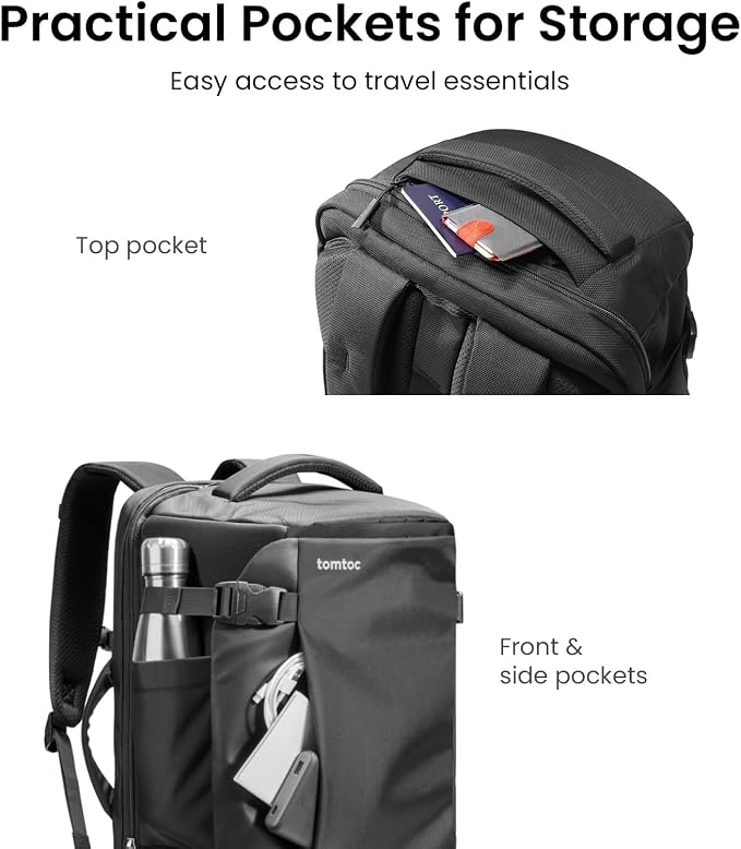 tomtoc Travel Backpack 40L, TSA Friendly Flight Approved Carry-on Luggage Hand - Image 6