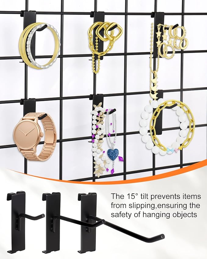 Alffun 60 Pcs Grid Wall Hooks, 2/4/6 Inch Heavy Duty Wire Grid Display Hooks, Gridwall Accessories for Retail, Craft Shows, Garage Storage, and Home Organization, Black