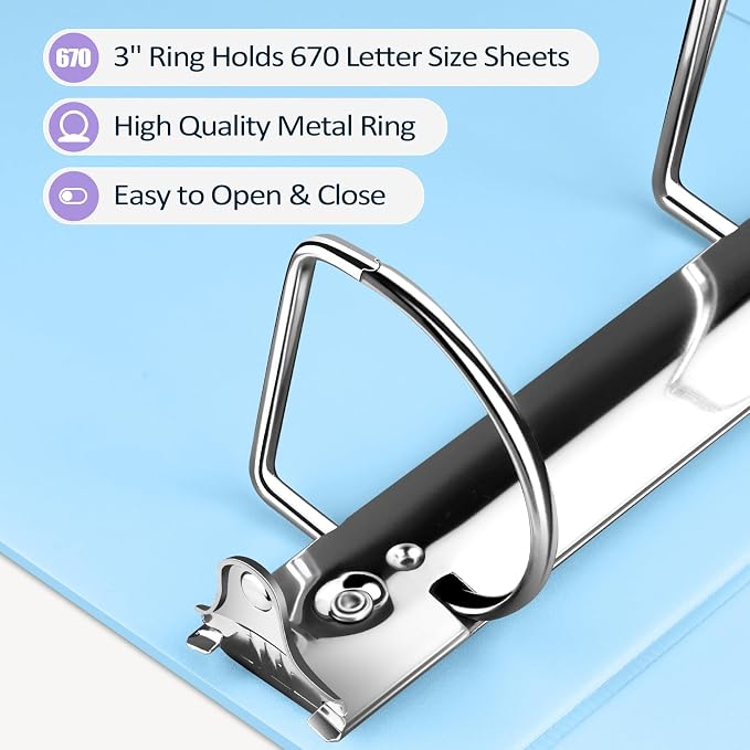 BinderX Extra Durable 3 Inch 3 Ring Binder, D-Ring Large Binder, Holds 670 - Image 4