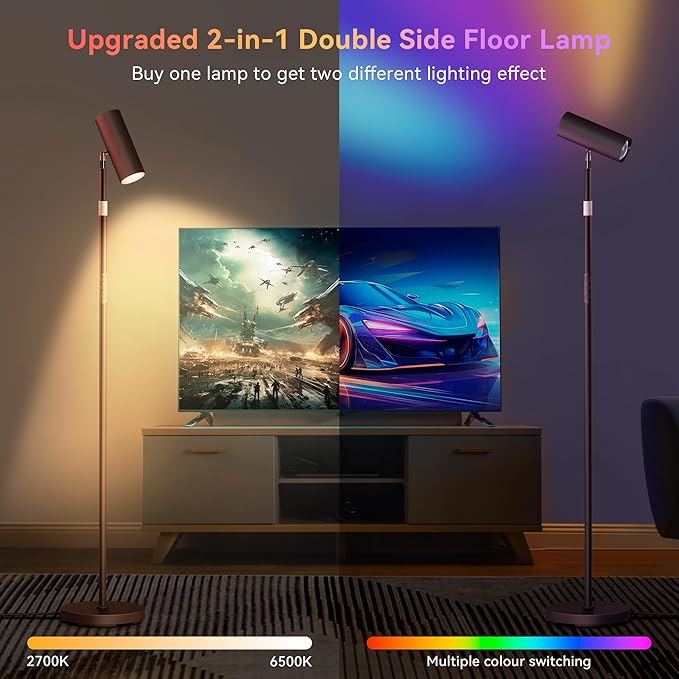 SIBRILLE Spotlight Floor Lamp, Tall LED Standing Lamp with Remote/Touch Control, 2700K-6500K, 350°Rotating Head Standing Lamp, Reading Floor Lamp for Living Room, Bedroom, Office & Wall Art, Black RGB
