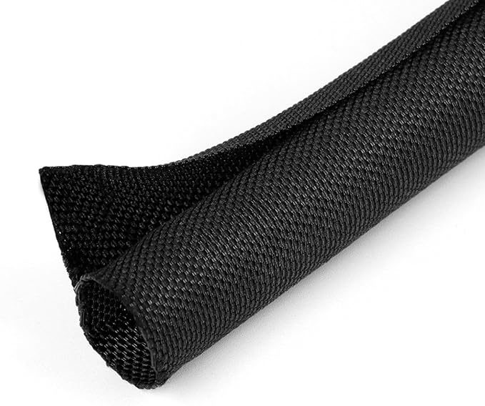HOLED 5/8 inch Split Braided Cable Management Sleeve for USB Cable Power Cord Audio Video Cable, Wire Loom Cord Protector from Cat Dog Chewing (Black, 10FT)