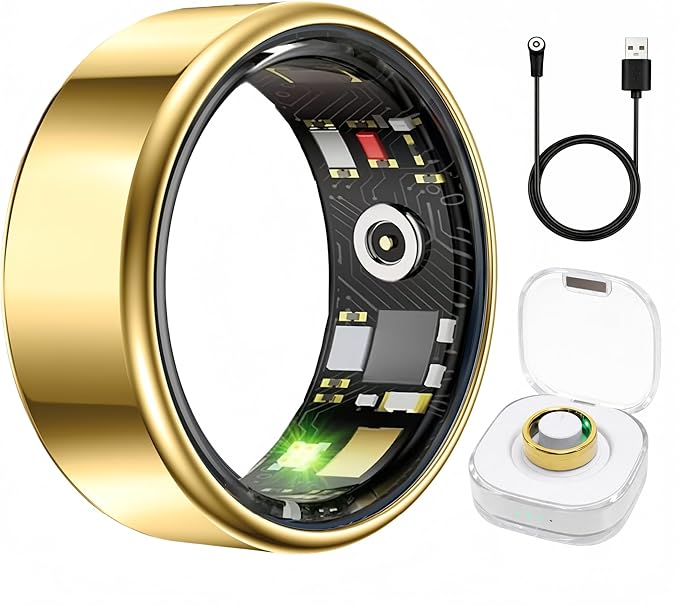 Smart Ring Health & Fitness Tracker for Men & Women, Heart Rate, SPO₂, Sleep & Activity Monitoring, IP68 Waterproof, Long Battery Life, Family Care Mode, No Subscription Fee (Gold, 10)