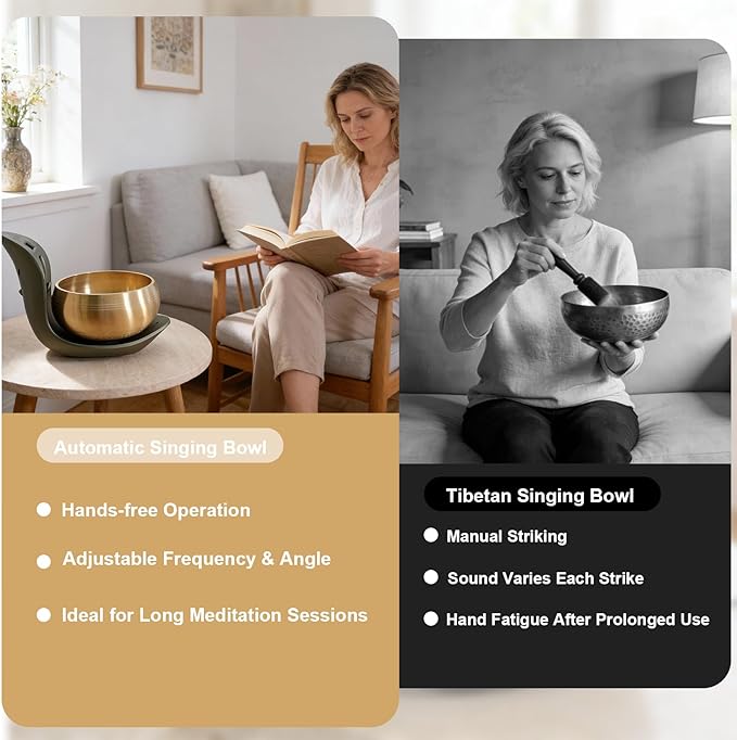 Automatic Singing Bowl – Hands-Free Sound Healing Bowl for Meditation, Yoga, Mindfulness, Energy Healing, Deep Relaxation & Sleep,Auto-Striking Himalayan Singing Bowl with Resonant Tone
