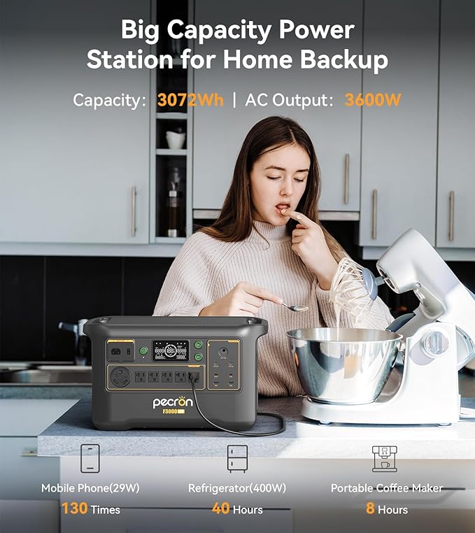 Pecron Portable Power Station F3000LFP with 3072Wh Extra Battery, 200W Solar Panel*2, 3072Wh Solar Camping Generator, 3600W Solar Generator for RV, Home Use, CPAP