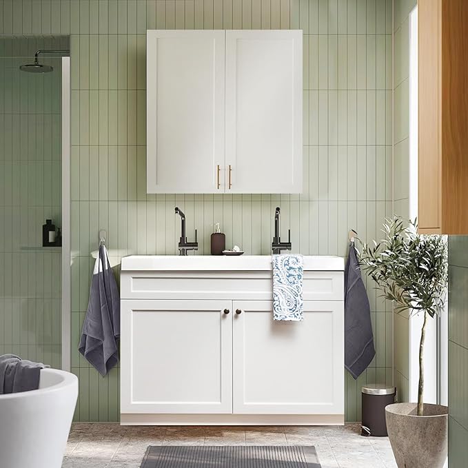 Wall Kitchen Cabinets, RTA Cabinets, White Shaker Cabinet, Wall Mounted, RTA Upper Cabinet, Modern for Kitchen and Bathroom with Door (White, 24" W x 36" H x 12" D)