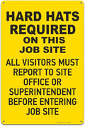 Brimar - 12" x 18" - Hard Hats Required on Job Site Sign - .063″ White Rust-Free Aluminum - High Visibility - Easy Installation