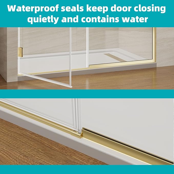 Pivot Swing Shower Door, Adjustable Width 58.9-60" W x 74" H Semi-Frameless Shower Glass Door with 5/16 in (8mm) Clear SGCC Tempered Glass with Nano Easy-Clean Coating (Brushed Gold)