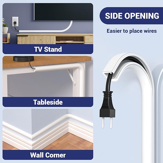 78 in Cord Hider Wall, Wire Covers for Cords on Wall, Flexible Cable Concealer for Cable Hider, Self-Adhesive Silicone Wire Hider for TV Powers Home Office, W0.59inxH0.39in, White