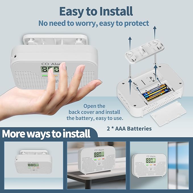 Carbon Monoxide Detector Powered by AA Battery (not Included),CO Monitoring Alarm with LCD Display Screen, Used for Home Basement Kitchen, Hotel Garage, Bedroom, Living Room Voice Alarm 1 Pack