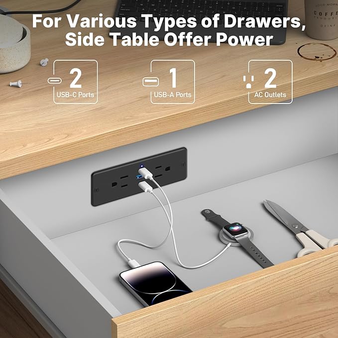 CCCEI Recessed Power Strip with Outlet and 65W USB C Ports, Furniture Flush Mount Power Strip, Small Desk Hidden Outlet for Conference Table, Nightstand, Black, 10FT.