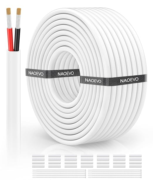 NAOVEO 10 Gauge Wire 2 Conductor Electrical Wire, 10 AWG Stranded PVC Tinned Copper Cable, Flexible/Low Voltage Automotive Wiring for LED Lamps, Marine, Speaker, Appliances (50FT)