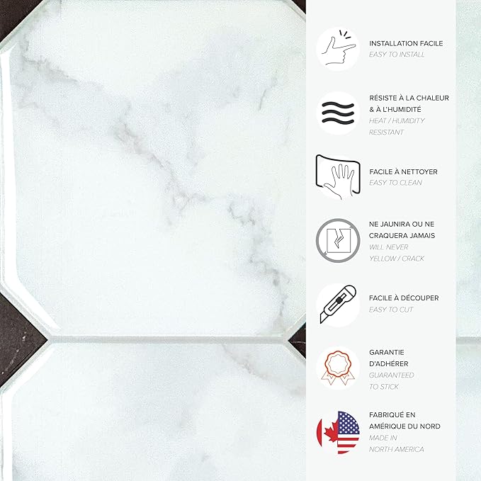SMART TILES Peel and Stick Backsplash - 5 Sheets of 7,75" x 7,75" - 3D Adhesive Peel and Stick Tile Backsplash for Kitchen, Bathroom, Wall Tile, Checkered
