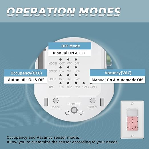 ECOELER Single Pole Occupancy Motion Sensor Light Switch, PIR Infrared Motion Activated Switch with Sensitivity & Delay Adjustable, Neutral Wire Required, for Kitchen, Garage, Stairwell, 2 Pack