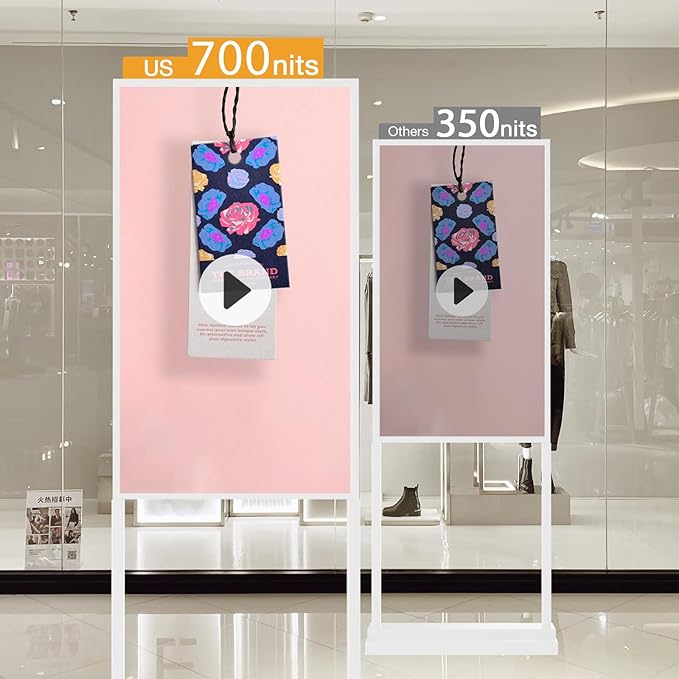Canlarriz Digital Signage Kiosk 43 inch Digital Menu Board for Restaurants and Stores Advertising Screen 4K UHD 700 nits Ultra-High Brightness Poster Display Free Web Content Editor Android 4GB+64GB