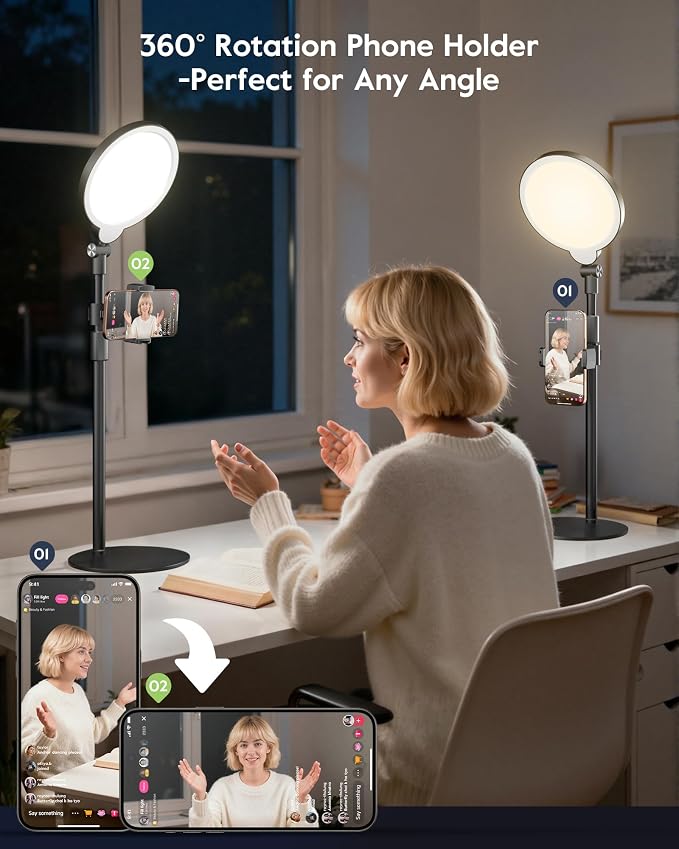 Dimmable Ring Light with Stand for Desk, Adjustable Desk Light for Video - Image 7