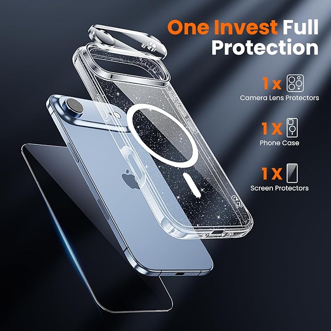 toushion 3 in 1 for iPhone Air Case Clear Glitter, Fits MagSafe, Not Yellowing - Image 2