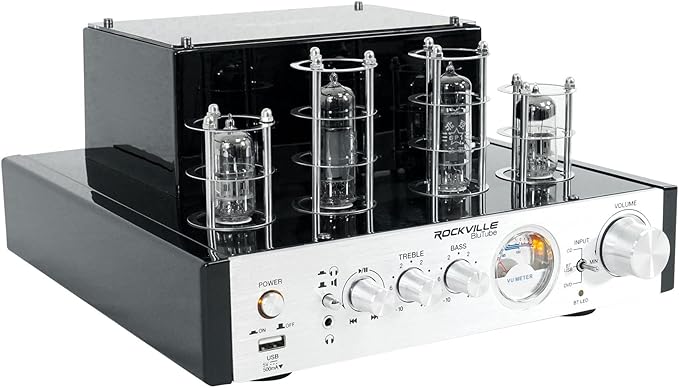 Rockville BluTube 70W Tube Amplifier Stereo Receiver, Bluetooth, EDR, Compact Design, Warm Sound, for Home Audio Enthusiasts