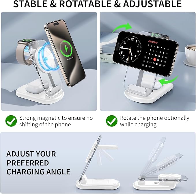 2026 Traveling Wireless Mag-Safe Fast Charging Station,Magnetic 3 in 1 Charger with Light for iPhone 16 15 14 13 12 Pro Max Plus,Apple Watch Series & Air pods 4 3 2 Pro-Gifts for Wife & Husband
