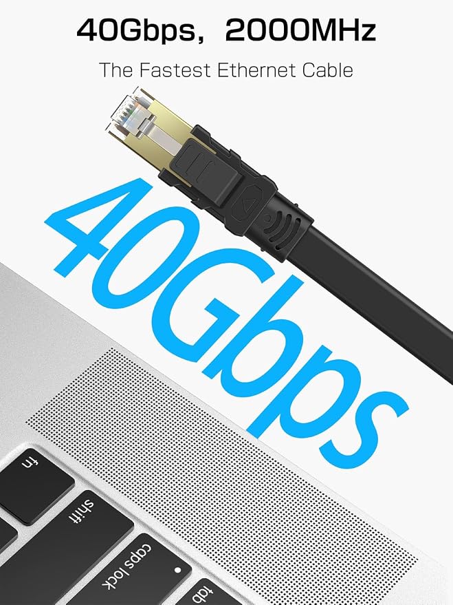 Senetem Cat 8 Ethernet Cable 20FT, High Speed 40Gbps 2000Mhz Flat Internet - Image 2